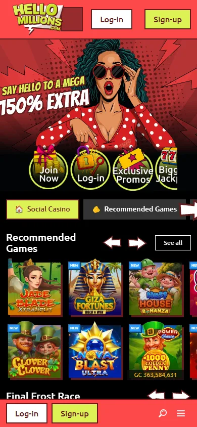 Hello Millions mobile view showing the responsive design on a smartphone