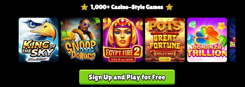 Sweep Jungle game selection grid showing available slots and casino games